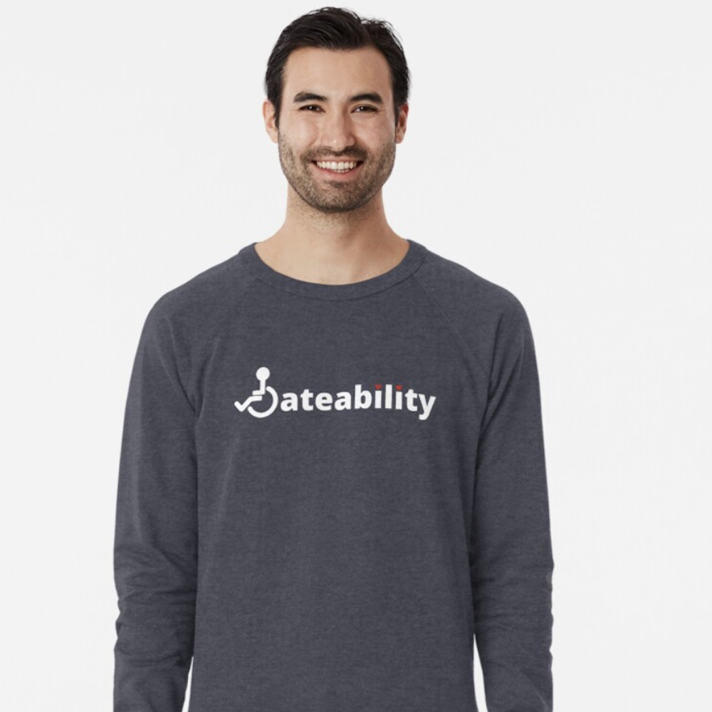 A gray sweatshirt with the Dateability logo.