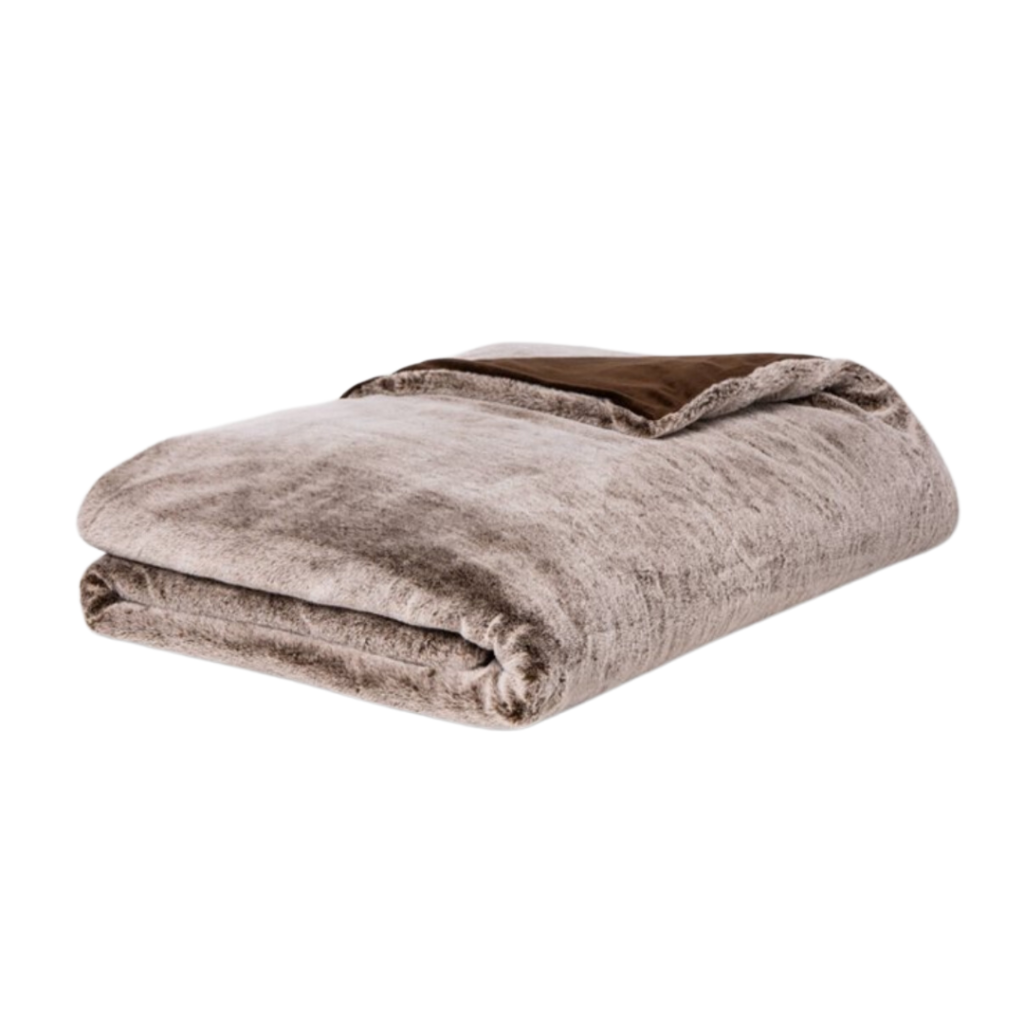 A brown plush weighted blanket from Target.